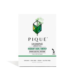 pique organic jasmine green tea crystals - vitalizing antioxidants for immune support, radiant skin, calm energy, fresh aroma jasmine petals - 14 single serve sticks (pack of 1)