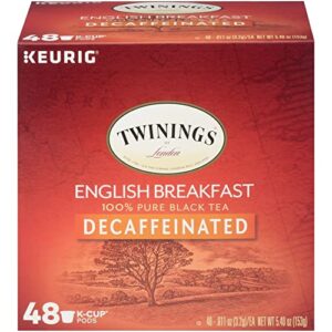 twinings decaf english breakfast tea k-cup pods for keurig, naturally decaffeinated black tea, smooth, flavourful, robust, 48 count
