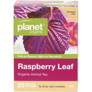 planet organic raspberry leaf tea bags - 25 tea bags of certified organic red raspberry leaf tea for pregnancy, non-gmo, pregnancy and women's health support, compostable packaging (1.2oz/35g)