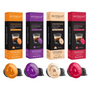 bestpresso coffee capsules compatible with starbucks verismo, caffitaly, cbtl, k-fee systems 80 pods (variety pack)