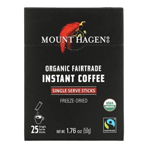 mount hagen 25 count single serve instant coffee packets | organic medium roast arabica beans | eco-friendly, fair-trade [25 sticks/1.76oz/50g]