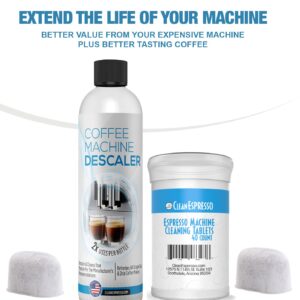 CleanEspresso Espresso Cleaning Kit - 40 Espresso Machine Cleaning Tablets + 2 Water Filters + 2-Use Descaling Solution - Fits All Breville Espresso Maker Models