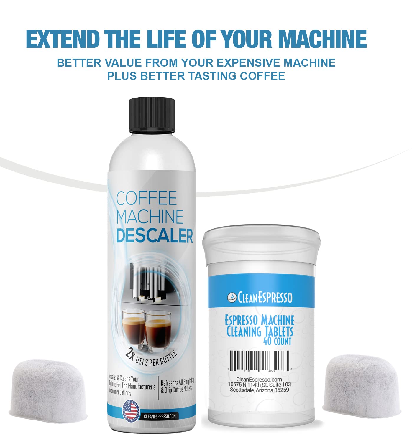 CleanEspresso Espresso Cleaning Kit - 40 Espresso Machine Cleaning Tablets + 2 Water Filters + 2-Use Descaling Solution - Fits All Breville Espresso Maker Models