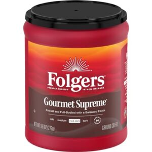 folgers gourmet supreme medium dark roast ground coffee, 9.6 ounces (pack of 6)