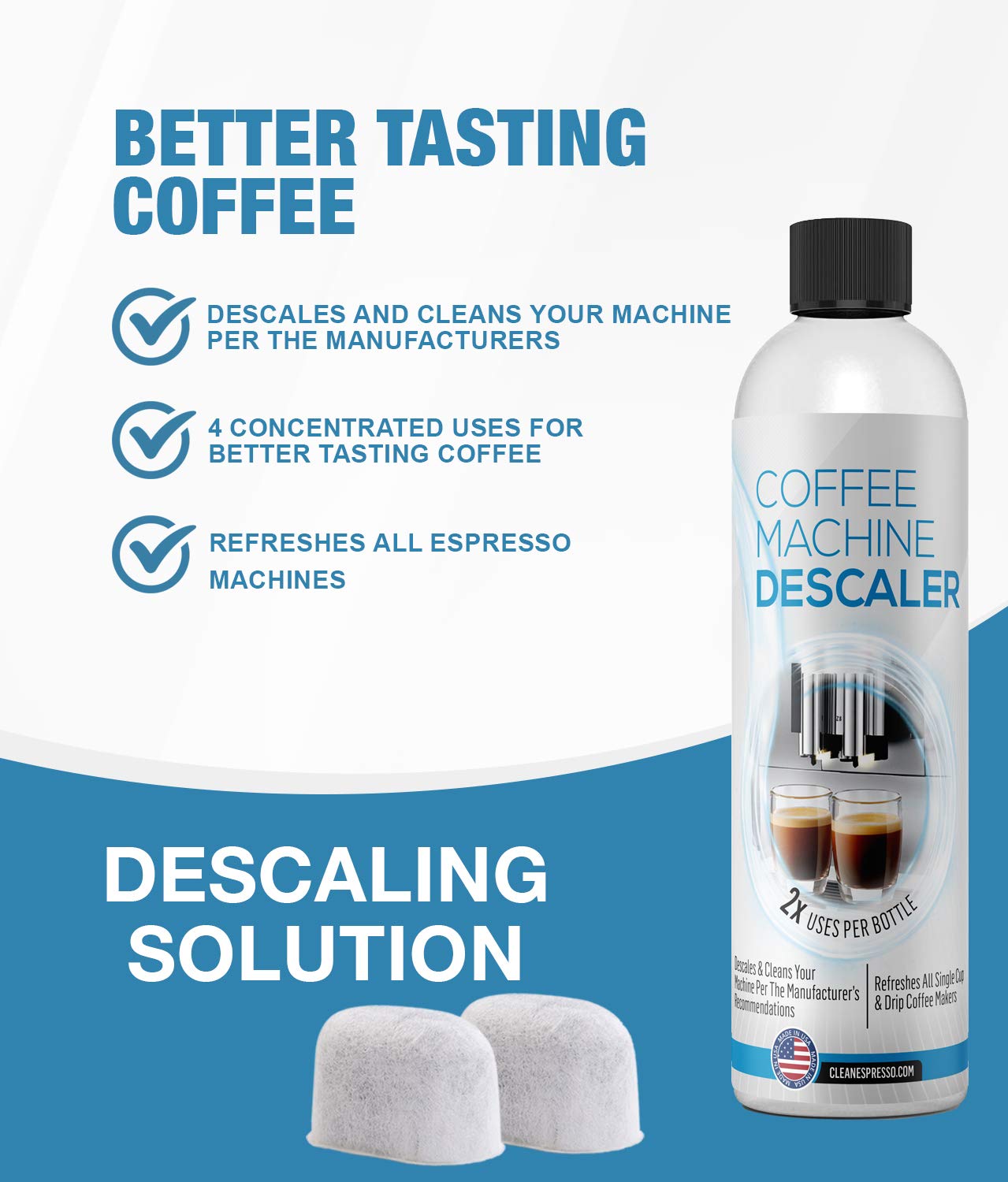 CleanEspresso Espresso Cleaning Kit - 40 Espresso Machine Cleaning Tablets + 2 Water Filters + 2-Use Descaling Solution - Fits All Breville Espresso Maker Models