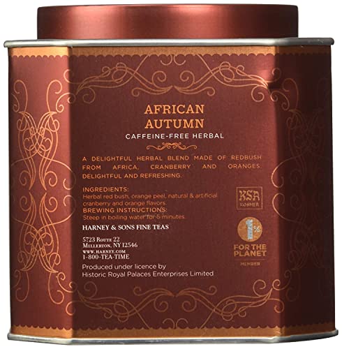 Harney & Sons African Autumn, Herbal Rooibos Tea with Hibiscus, Cranberry, and Orange | 30 sachets, Historic Royal Palaces Collection