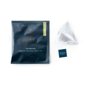 rishi tea jasmine green tea | usda organic direct trade sachet tea bags, certified kosher caffeinated scented green tea with floral aroma & taste | 50 count (pack of 1)