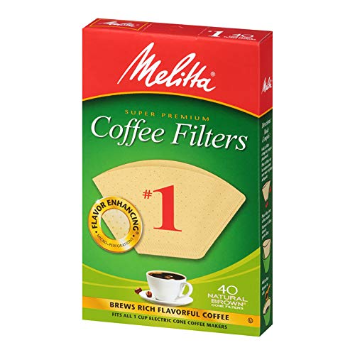 Melitta 1 Cone Coffee Filters, Unbleached Natural Brown, 40 Count (Pack of 12) 480 Total Filters Count - Packaging May Vary