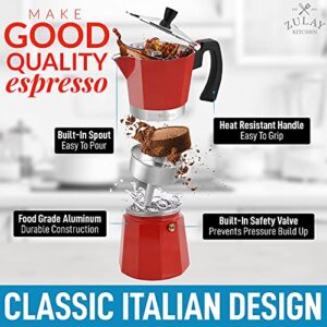 Zulay Classic Italian Style 6 Espresso Cup Moka Pot, Stovetop Espresso Maker for Great Flavored, Makes Delicious Coffee, Easy to Operate & Quick Cleanup Pot (Red)