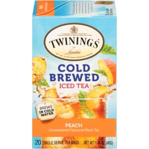twinings peach cold brewed iced tea bags, 20 count (pack of 6)