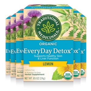 traditional medicinals tea, organic everyday detox lemon, supports healthy skin & liver function, detox, 96 tea bags (6 pack)