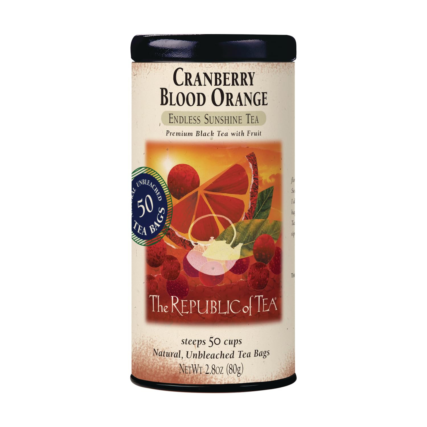 The Republic of Tea Cranberry Blood Orange Black Tea, Tin of 50 Tea Bags