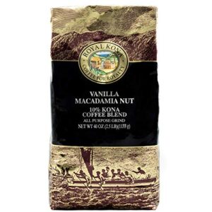 royal kona 10% kona coffee blend, vanilla macadamia flavor - ground, 40 ounce bag