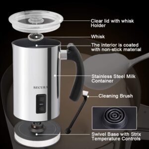 Secura Electric Milk Frother, Automatic Milk Steamer Warm or Cold Foam Maker for Coffee, Cappuccino, Latte, Stainless Steel Milk Warmer with Strix Temperature Controls