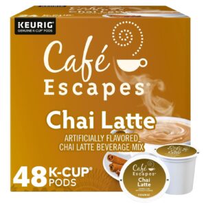 keurig, café escapes keurig k cups, chai latte, k-cup packs, 48-count