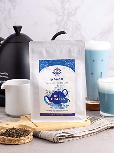 LA MOON TEA Blue Thai Tea Mix - Traditional Loose Leaf from Butterfly Pea Flower and Assam Black for Home-made Iced Tea, Boba & Latte No Food Dye, 7.05 Oz.