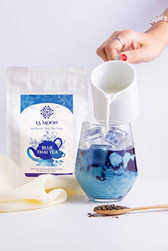 LA MOON TEA Blue Thai Tea Mix - Traditional Loose Leaf from Butterfly Pea Flower and Assam Black for Home-made Iced Tea, Boba & Latte No Food Dye, 7.05 Oz.