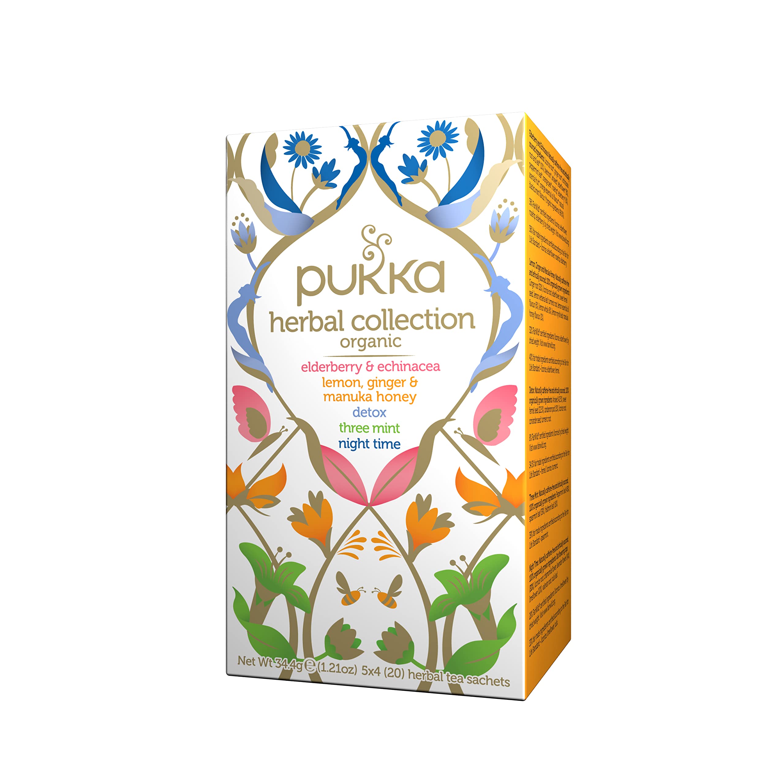 Pukka Tea Variety Pack, Organic Herbal Tea Bags, Five Flavors; Elderberry & Echinacea, Lemon, Ginger & Manuka Honey, Night Time, Three Mint and Detox, (Pack of 3), 60 Tea Bags