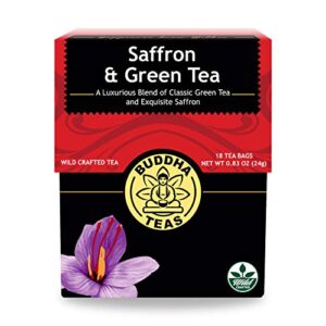 buddha teas - saffron & green tea - for health & wellbeing - wild crafted tea - with antioxidants & minerals - clean ingredients - caffeinated - ou kosher - 18 tea bags (pack of 1)