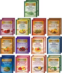 twinings herbal tea variety pack - decaf tea sampler - 26 individually wrapped herbal tea bags, pure peppermint, camomile, rooibos red, honeybush mandarin orange, plus 9 more flavors