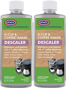 urnex the professional barista's choice keurig compatible coffee maker universal descaling solution (2 pack, 2 uses per bottle)