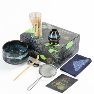 teanagoo japanese matcha tea set, matcha bowl, matcha bamboo whisk, scoop, sifter, matcha whisk holder, matcha whisk stand, matcha whisk set n4,matcha green tea powder kit