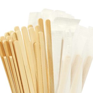 100pcs Bamboo Coffee Stirrers Individually Wrapped, 5.5 Inch Disposable Wood Swizzle Stick Beverage Mixer, Eco Friendly Long Wood Stir Sticks for Mixing Cocktail Hot Chocolate Drinking Tea