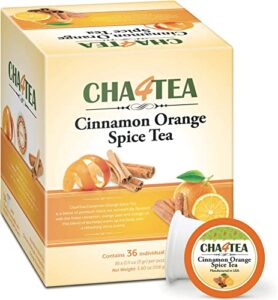 cha4tea 36-count cinnamon orange spice herbal black tea pods for keurig k-cup brewers