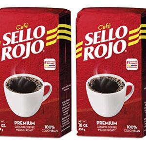 Café Sello Rojo Premium Colombian Coffee | Smooth & Flavorful | No Bitter Aftertaste | 100% Colombian Medium Roast Ground Coffee | Café de Colombia | 16 Ounce (Pack of 2)