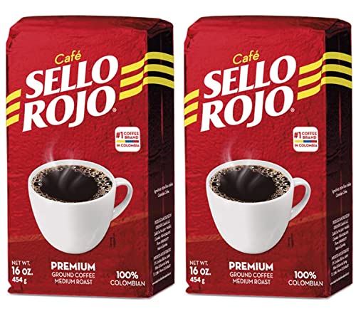 Café Sello Rojo Premium Colombian Coffee | Smooth & Flavorful | No Bitter Aftertaste | 100% Colombian Medium Roast Ground Coffee | Café de Colombia | 16 Ounce (Pack of 2)