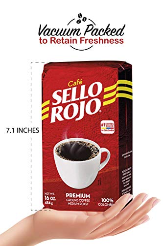 Café Sello Rojo Premium Colombian Coffee | Smooth & Flavorful | No Bitter Aftertaste | 100% Colombian Medium Roast Ground Coffee | Café de Colombia | 16 Ounce (Pack of 2)