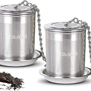 K Kitcherish 2 Pack Tea Infuser, Tea Strainer for Loose Leaf Tea & Cooking Infuser of Extra Fine Mesh, 18/8 Stainless Steel Tea Ball Strainer with Extended Chain Hook, Fits All the Tapots and Mugs