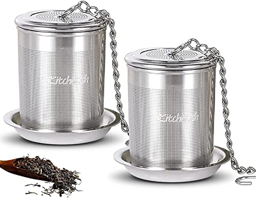 K Kitcherish 2 Pack Tea Infuser, Tea Strainer for Loose Leaf Tea & Cooking Infuser of Extra Fine Mesh, 18/8 Stainless Steel Tea Ball Strainer with Extended Chain Hook, Fits All the Tapots and Mugs