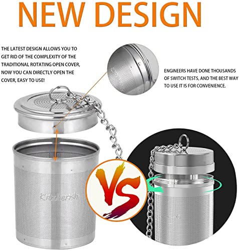 K Kitcherish 2 Pack Tea Infuser, Tea Strainer for Loose Leaf Tea & Cooking Infuser of Extra Fine Mesh, 18/8 Stainless Steel Tea Ball Strainer with Extended Chain Hook, Fits All the Tapots and Mugs