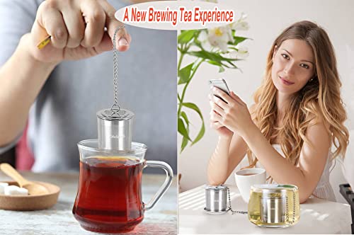 K Kitcherish 2 Pack Tea Infuser, Tea Strainer for Loose Leaf Tea & Cooking Infuser of Extra Fine Mesh, 18/8 Stainless Steel Tea Ball Strainer with Extended Chain Hook, Fits All the Tapots and Mugs