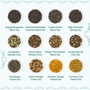 VAHDAM, Assorted Tea Gift Sets - Bloom (8.8oz, 125+ Cups) 12 Loose Leaf Tea - Green Tea, Chai Tea, Herbal Tea, Black Tea | Gluten Free, Non GMO | Gifts for Women, Gifts for Men, Gifts for Him/Her