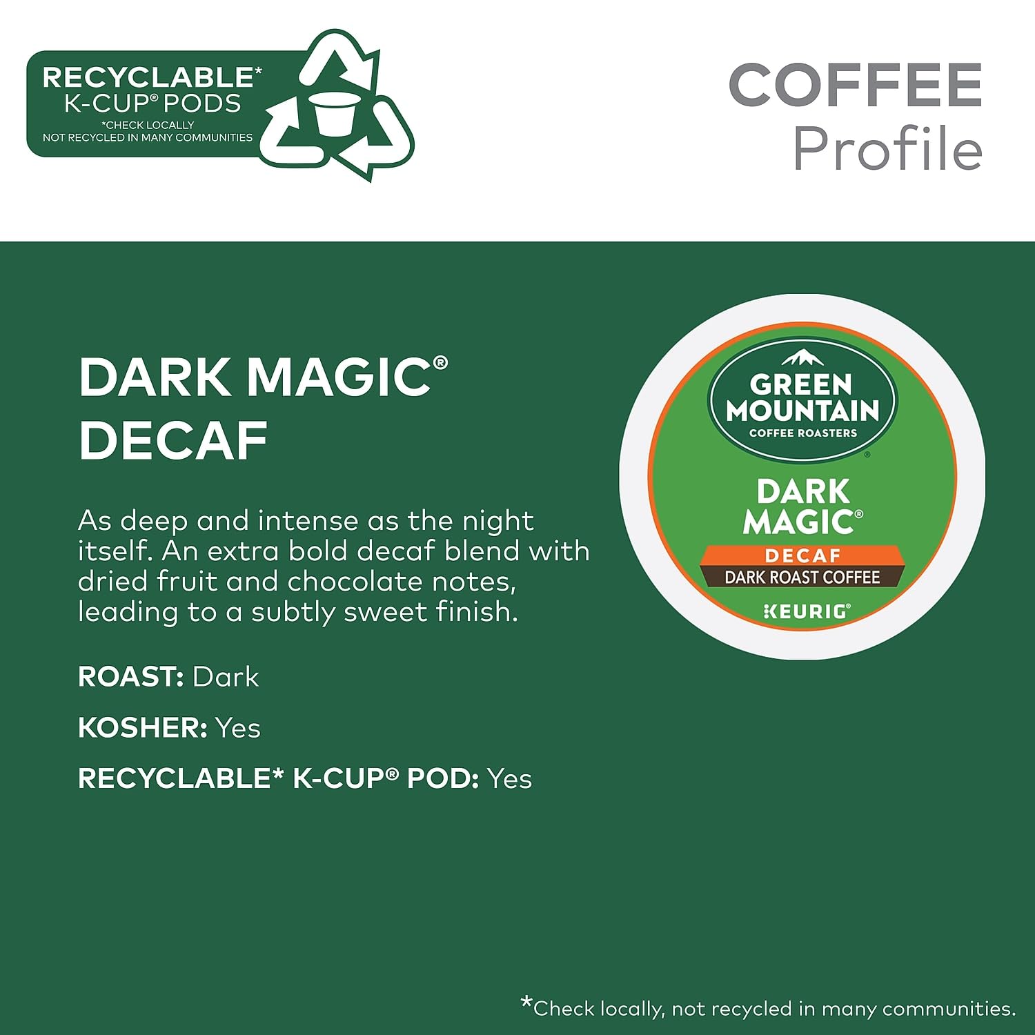 Green Mountain Coffee, Dark Magic Decaf, Single-Serve Keurig K-Cup Pods, Dark Roast, 96 Count (4 Boxes of 24 Pods)