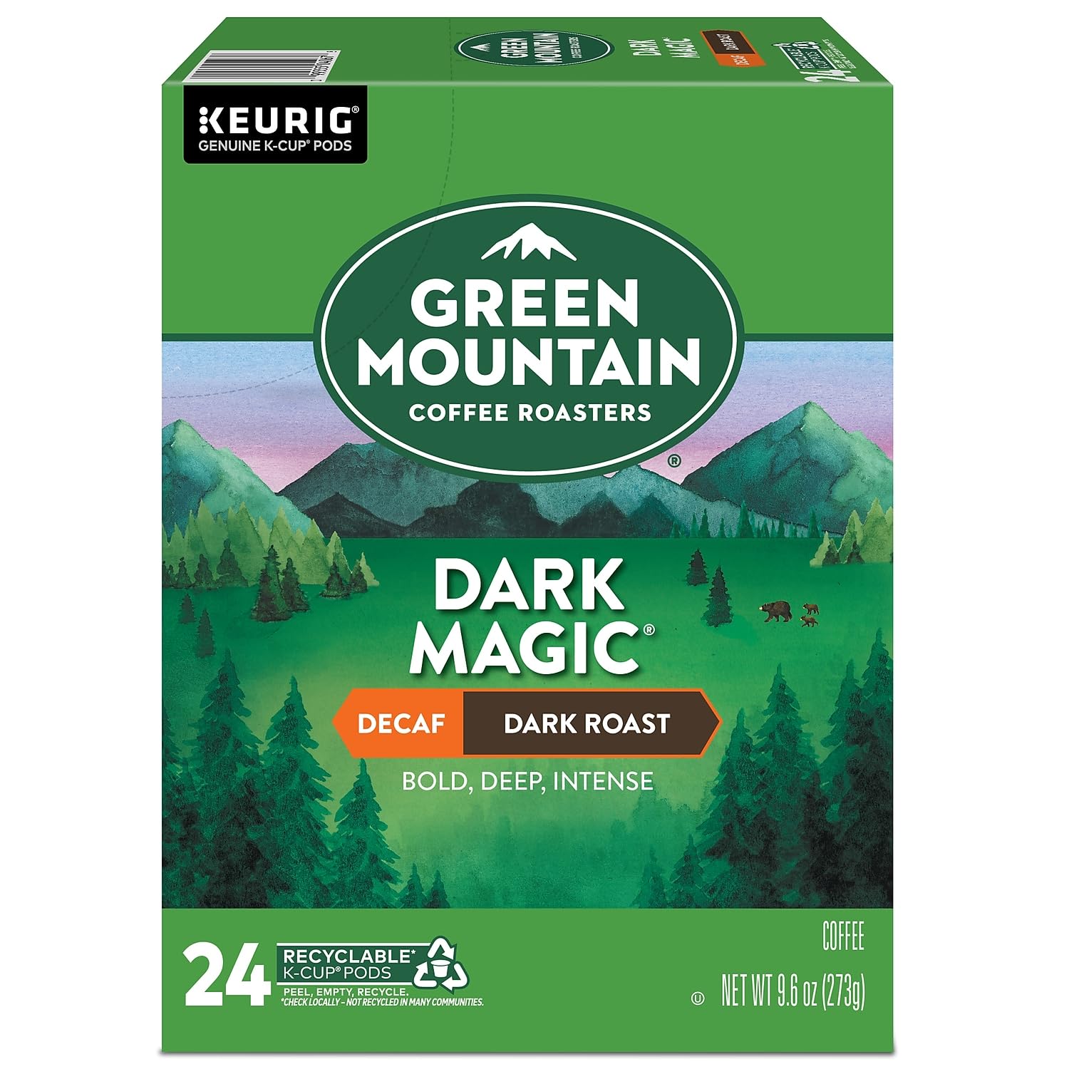 Green Mountain Coffee, Dark Magic Decaf, Single-Serve Keurig K-Cup Pods, Dark Roast, 96 Count (4 Boxes of 24 Pods)