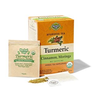 herbal cup ayurveda turmeric tea, organic cinnamon moringa, no caffeine herbal supplement (16 count, pack of 1)