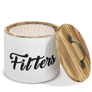 coffee filter holder, farmhouse white filter storage container basket for counter, wooden case, coffee bar accessories coffee station organizer decor