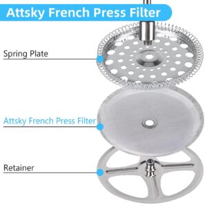 6 Pieces Attsky French Press Filter, 4 Inch Stainless Steel Mesh Screen and Replacement Parts for French Press Coffee Maker