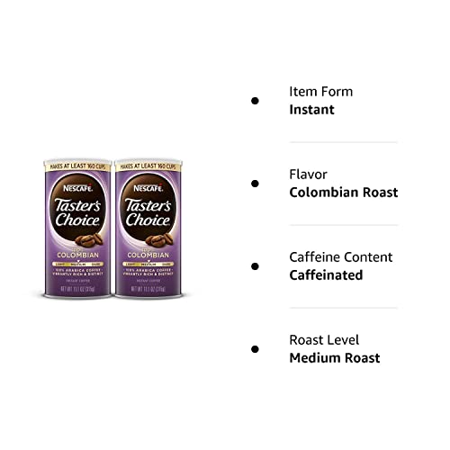 NESCAFE Taster's Choice, Colombian Medium Roast Instant-Coffee, 11.1 oz. Resealable Canister, 2 Pack (320-cups total)