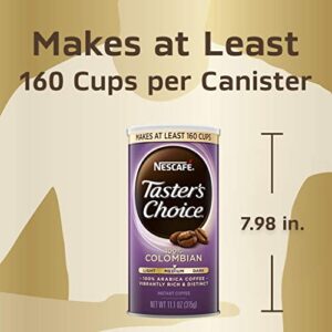 NESCAFE Taster's Choice, Colombian Medium Roast Instant-Coffee, 11.1 oz. Resealable Canister, 2 Pack (320-cups total)