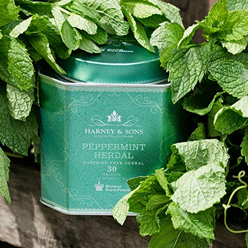 Harney & Sons Peppermint Herbal Tea in Sachets, Caffeine-Free Herbal, 30 Sachets