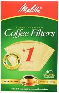melitta 620122 40 count #1 natural brown cone coffee filters (pack of 5)