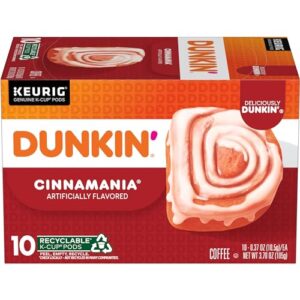 dunkin’ cinnamania flavored coffee, 10 keurig k-cup pods
