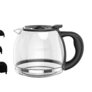 12-CUP Glass Replacement Coffee Carafe Compatible with Mr. Coffee, Black & Decker, Cuisinart and More, Black Close Handle