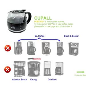 12-CUP Glass Replacement Coffee Carafe Compatible with Mr. Coffee, Black & Decker, Cuisinart and More, Black Close Handle