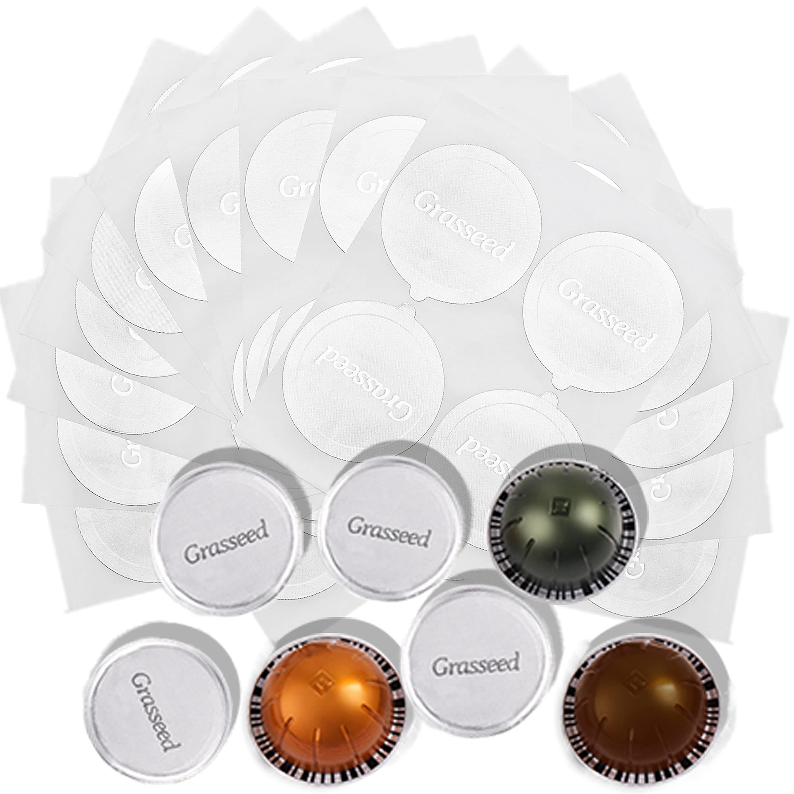 Grasseed Aluminum Foils Lids to Reuse Coffee Pods Compatible with Nespresso VertuoLine Capsules-60 Pcs(Dark Roast)