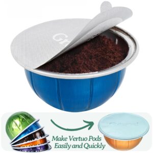 Grasseed Aluminum Foils Lids to Reuse Coffee Pods Compatible with Nespresso VertuoLine Capsules-60 Pcs(Dark Roast)